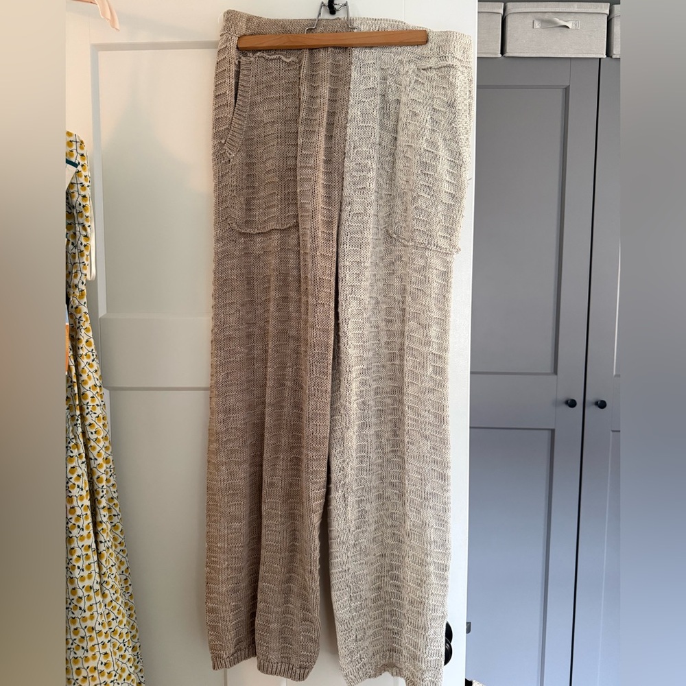 FP Beach Free People Wide Leg Knit Pants Oatmeal XL Lounge